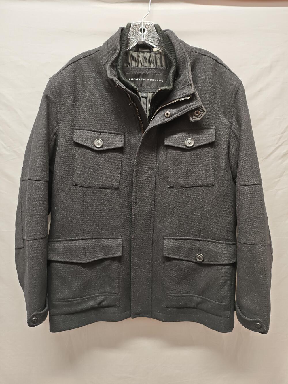 Marc New York Andrew Marc Jacket Mens Large Gray Field Four Pocket Zip Military